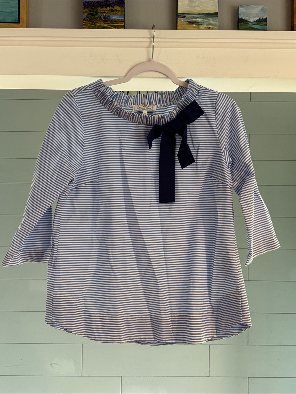 Valentina Blue-and-White‎ Striped Top with Navy Bow
